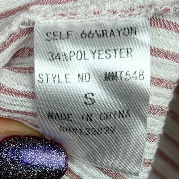 Vestique Pink White Pinstripe Top Ruffle Flutter Sleeve Blouse Open Tie Back S - Picture 10 of 11